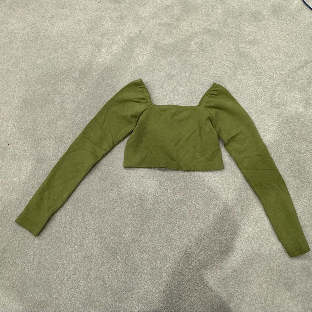 Fabletics Olive Green Long Sleeve Crop Top
